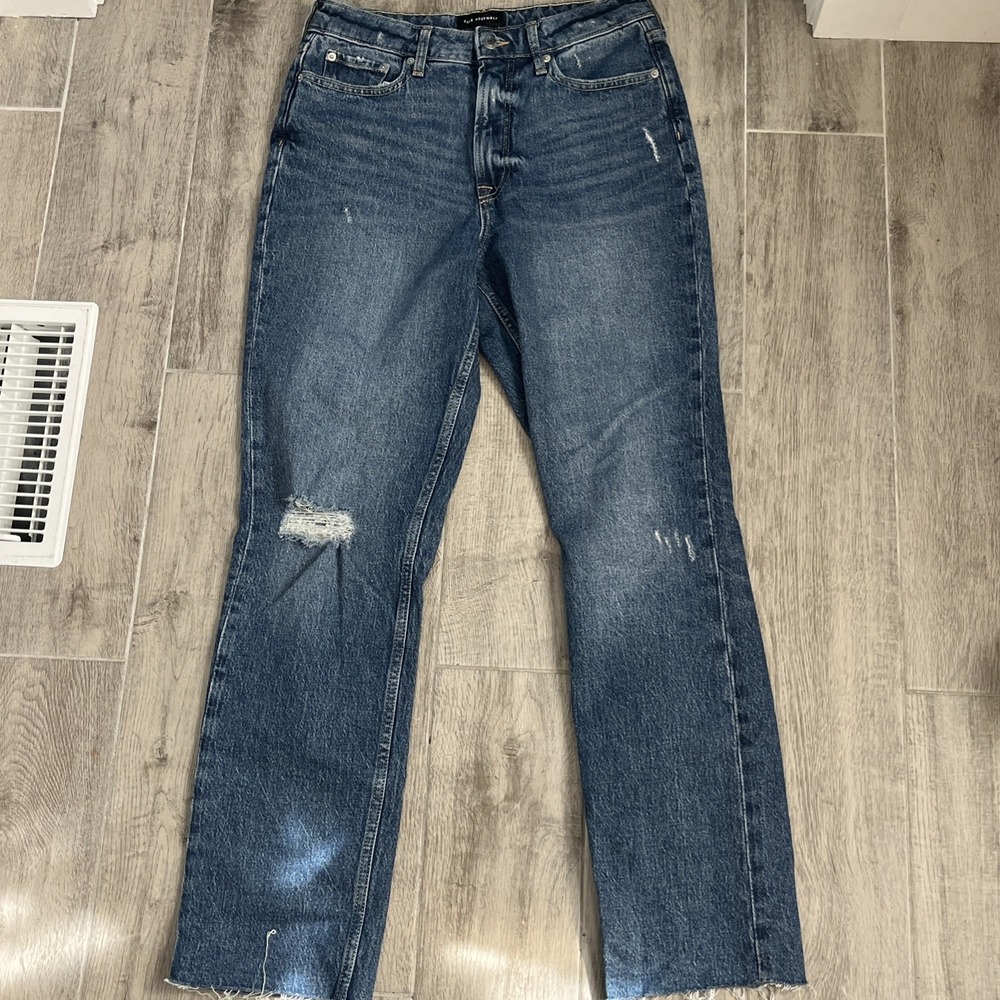 Free Assembly Jeans Blue Super High Rise Straight Blue Women's Sz 6 Distressed